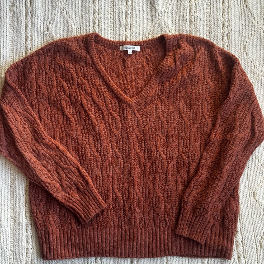 Madewell Alna V-Neck Sweater, Ground Clove, Size Small